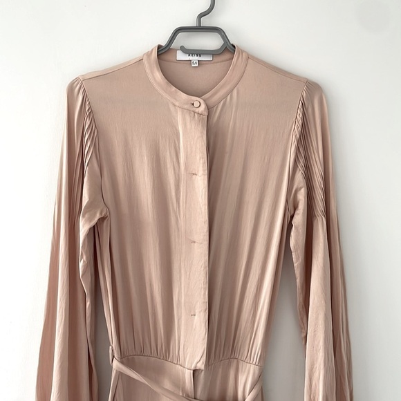 Reiss Regina Satin Jumpsuit Romper Pink Nude Longsleeve Pleated Wide Leg 0 - Picture 7 of 16
